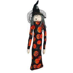 Vintage Halloween Witch Weighted Door Stopper Porch Greeter Fabric Doll 27"